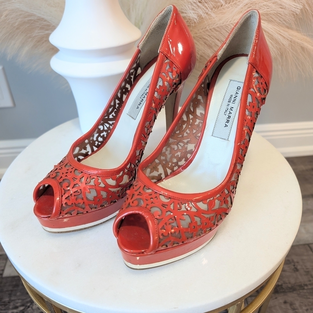 Gianni Marra Italian Coral Peep-Toe Heels